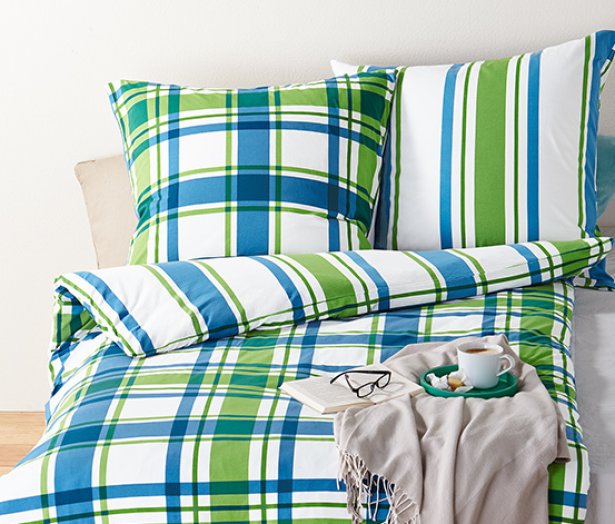 Kétoldalas jersey ágynemű, kék-zöld, 2 személyes