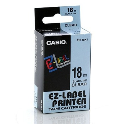 Casio 18 mm címkeszalag áttetsző/fekete, 8 m-es