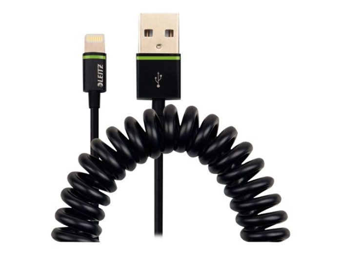 Leitz Complete Lightning-USB spirálkábel, 1 m, fekete