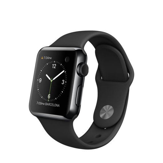 Apple Watch - 38 mm-es, rozsdamentes acél asztrofekete tok fekete sportszíjjal