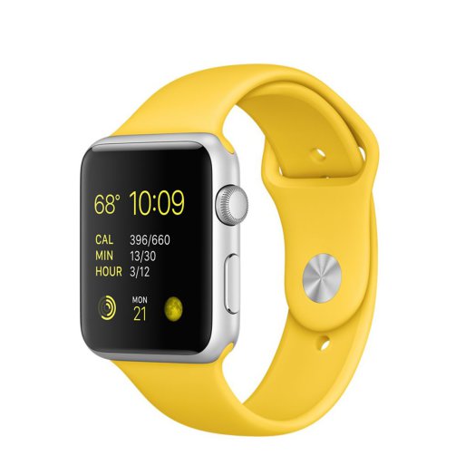 Apple Watch Sport - 42 mm-es, ezüstszínű alumíniumtok sárga sportszíjjal