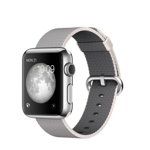 Apple Watch - 38 mm-es, rozsdamentes acél tok gyöngyszürke szőtt műanyag szíjjal