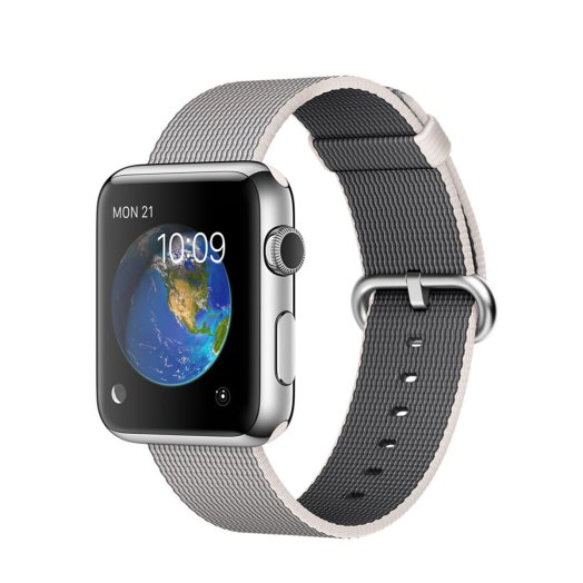 Apple Watch - 42 mm-es, rozsdamentes acél tok gyöngyszürke szőtt műanyag szíjjal