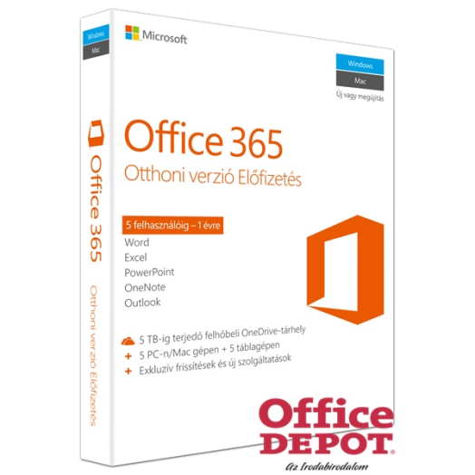 Microsoft Office 365 Home Premium ENG 1 Felhasználó 5 Gép 1 év dobozos irodai programcsomag szoftver