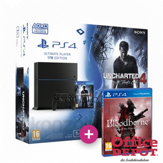 Sony PlayStation 4 1TB fekete konzol + Uncharted 4: A Thiefs End játék