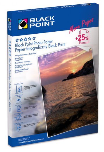 Fotópapír, Black Point, A4, fényes, 230g, 25 ív/csomag (PFA4G230A)