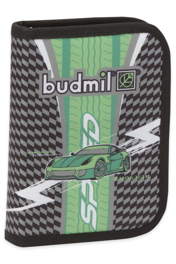 Budmil szögletes tolltartó fekete-zöld speed