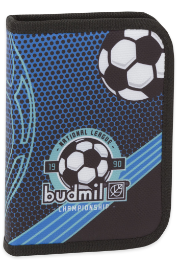 Budmil szögletes tolltartó kék focis