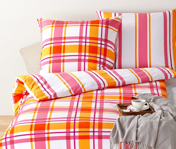 Kétoldalas jersey ágynemű, narancs-rózsaszín, 2 személyes