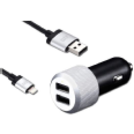dupla USB autós töltő + ligthning spirál kábel (CC178S)