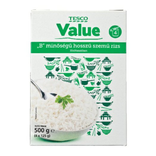 Tesco Value rizs főzőtasakban