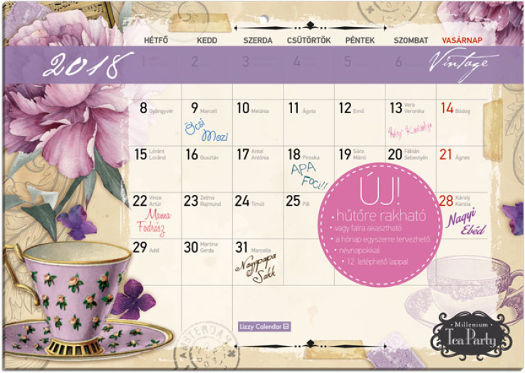 Lizzy mágneses havi tervező naptár Vintage