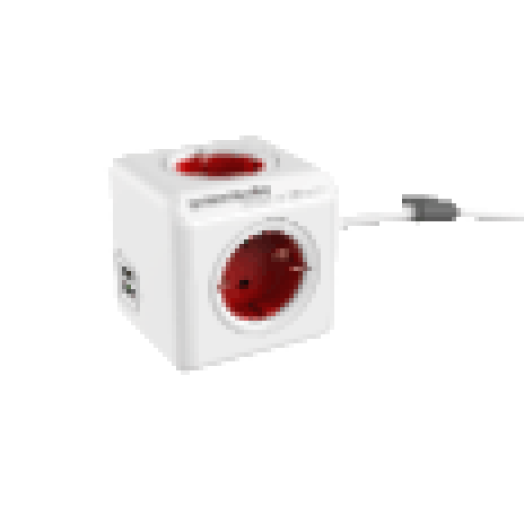 1402RD/DEEUPC PowerCube Extended hálózati hosszabbító, 4 dugalj + 2 USB, 1,5m, fehér-piros