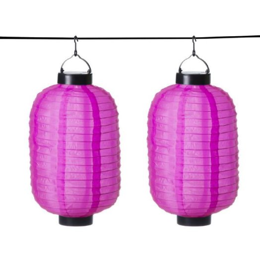 Napelemes vízálló ovális kültéri LED lampion (15 cm) – lila, sárga színben