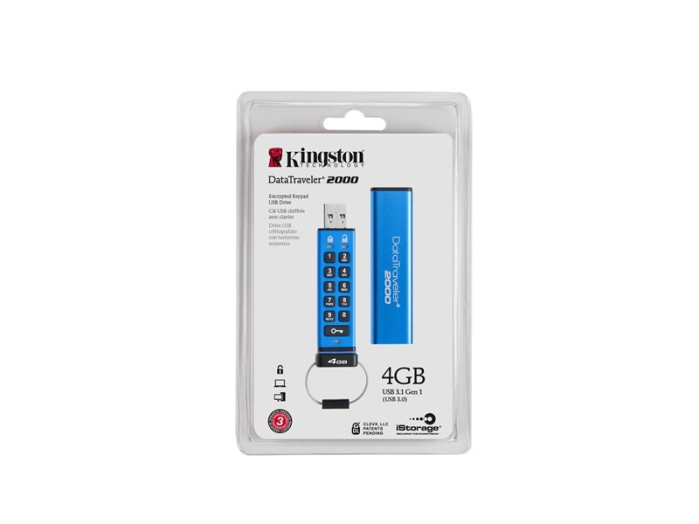 Kingston 4GB USB3.1 pendrive DT2000/4GB, kék titkosítható