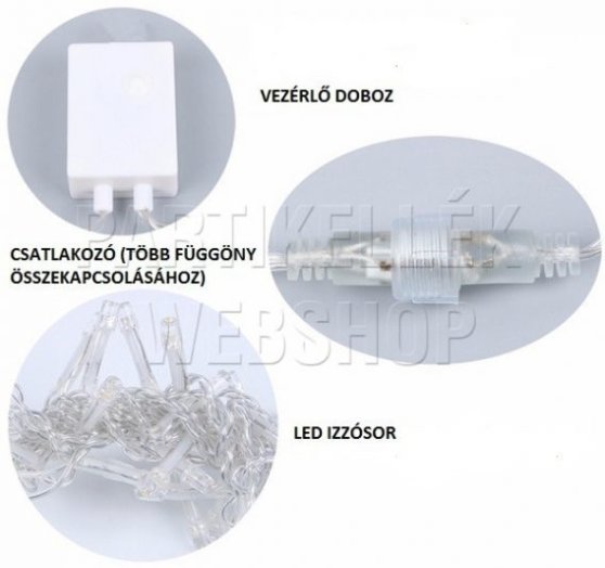 LED-es fényfüggöny, sorolható, meleg fehér 3x10m (1000 LED)