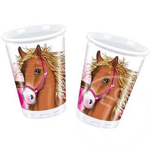 Rózsaszín lovas műanyag pohár - 10 db