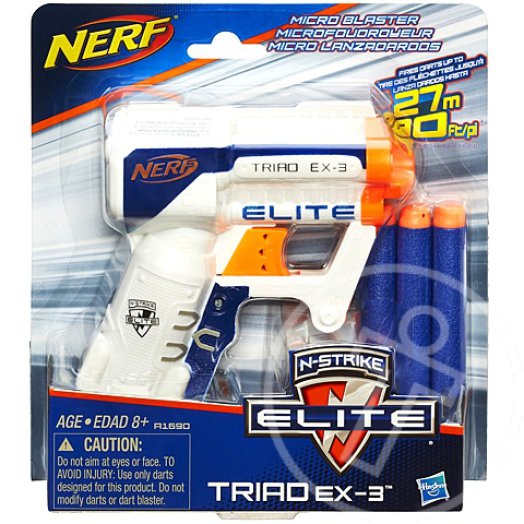 NERF N-Strike Elite: Triad Ex-3 szivacslövő pisztoly - fehér