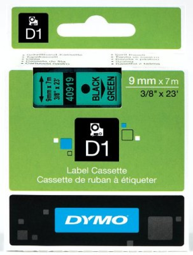 Dymo D1 9mm szalag, fekete/zöld