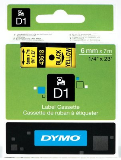 Dymo D1 6mm szalag, sárga/fekete