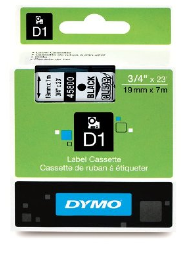 Dymo D1 19mm szalag, fekete/áttetsző
