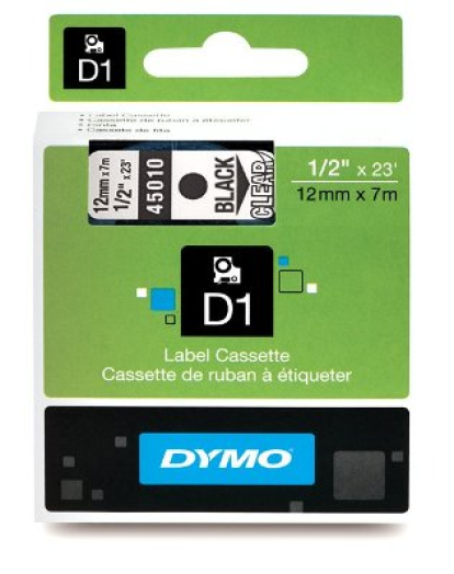 Dymo D1 12mm szalag, áttetsző/fekete