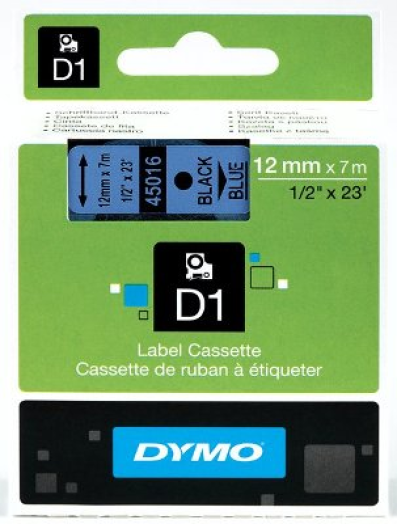 Dymo D1 12mm szalag, fekete/kék