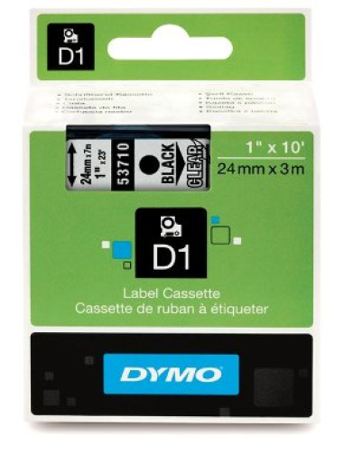 Dymo D1 24mm szalag, fekete/áttetsző
