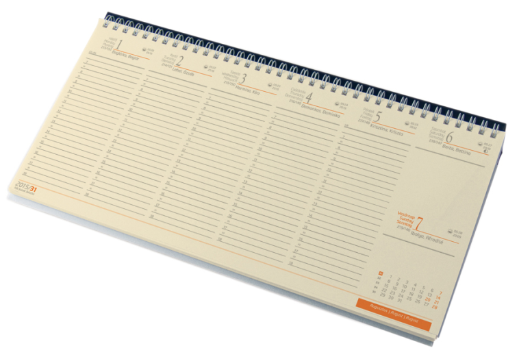 Fekvő asztali naptár sárga papíros 320x155 mm