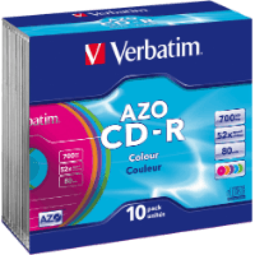 CD-R lemez 700 MB 52x, vékony tok AZO, színes, 10db/csomag