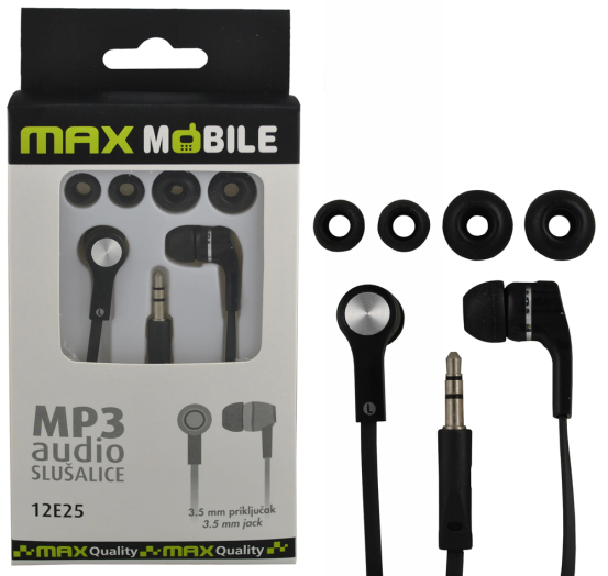 Max Mobile MP3 fülhallgató fekete, cserélhető fbetét