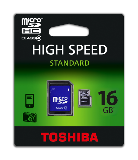Toshiba micro SDHC 16GB memóriakártya,Class4, +adapter