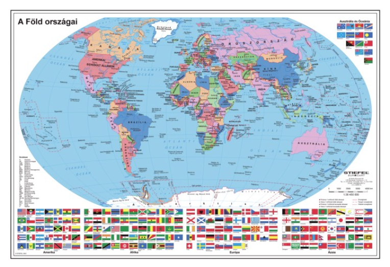 Föld országai fémléces térkép