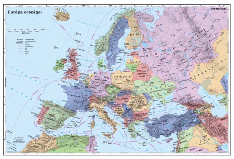 Európa országai fémléces térkép