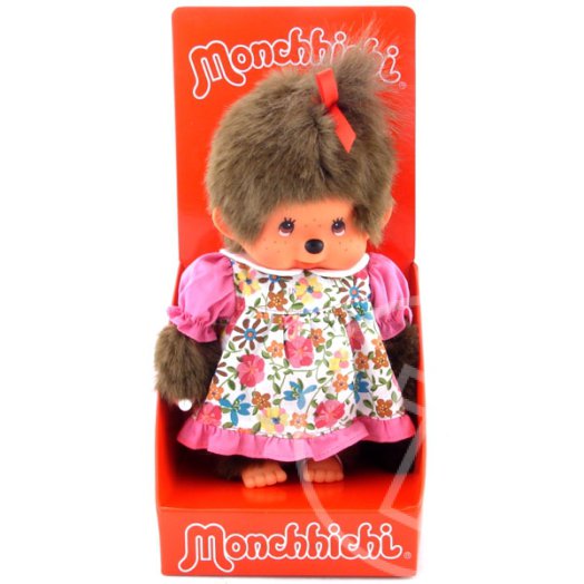 Monchhichi - lány figura tarka virágos ruhában - 20 cm