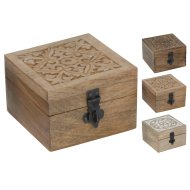 FA DOBOZ 10X6,8X10CM DÍSZES FEDELŰ 3-FÉLE MODELL MANGÓFÁBÓL KÉSZÜLT