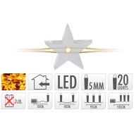 FÉNYFÜZÉR CSILLAGOS 20DB-OS LEDDEL EXTRA MELEG FEHÉR *2016*