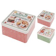 FÉM DOBOZ "VINTAGE KONYHA" MINTÁVAL 20X20X8,2CM NÉGYSZÖG 2-FÉLE MINTA