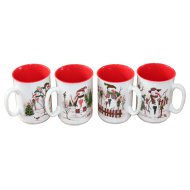 PORCELÁN BÖGRE 2,9DL VÉSETT DEKOR TÉLI MINTA, PIROS SZÍN
