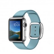 Apple Watch - 38 mm-es, rozsdamentes acél tok kicsi cinegekék színű szíjjal, modern csattal