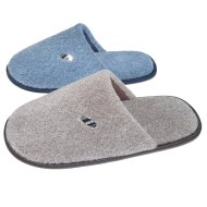 FÉRFI HÁZIPAPUCS, BARNA-SZÜRKE, TEXTIL, 41-46-IG