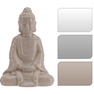 DEKOR ÜLŐ BUDDHA 17X14X24,5CM KERÁMIA, FEHÉR/SZÜRKE/VILÁGOS BARNA