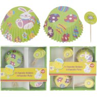 CUPCAKE SZETT 48DB-OS, 2-FÉLE HÚSVÉTI PAPÍR, DÍSZÍTŐ ELEMEKKEL