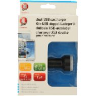 Töltő dupla USB szivargyújtó csatlakozóval, 12/24V, 5V max. 2100mA