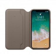 Apple - iPhone X kinyitható bőrtok – vakondszürke