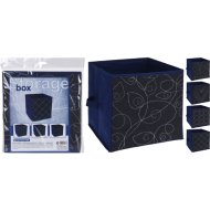 TÁROLÓ BOX 27X27X27CM, KOCKA ALAKÚ TEXTIL, 4-FÉLE MINTÁS, SÖTÉTKÉK