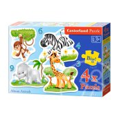 Afrikai állatok 3, 4, 6 és 9 darabos sziluett puzzle - nagy