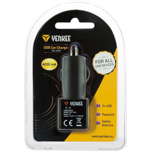 Yenkee YAC 2001 autós töltő USB csatlakozóval, 4200 mA