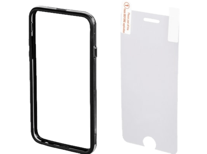 iPhone 6 Plus képernyővédő fólia + fekete műanyag tok
