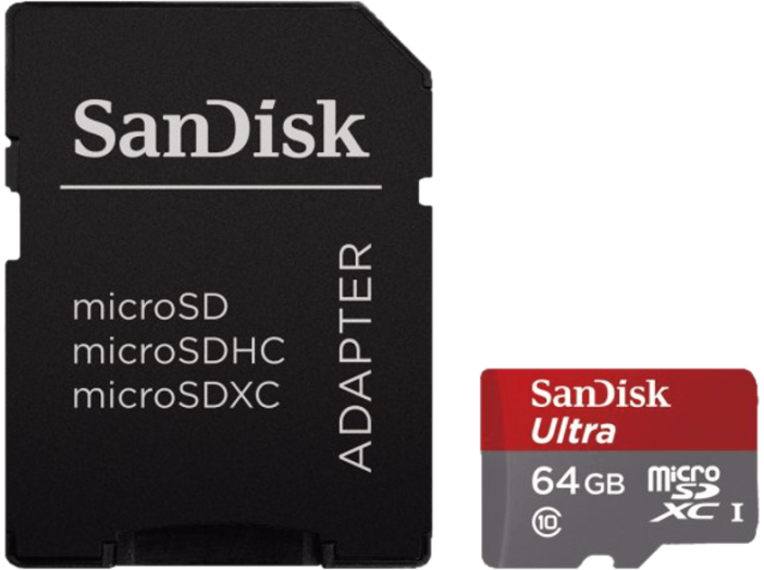 microSDHC 64GB Ultra Class10 UHS-I, 80MB/s + Adapter + Android app. (139728)